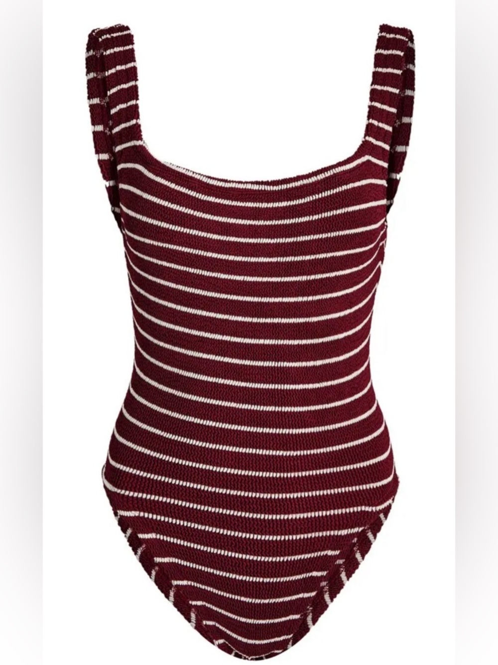 Hunza G Maroon and White Striped One-Piece Swimsuit